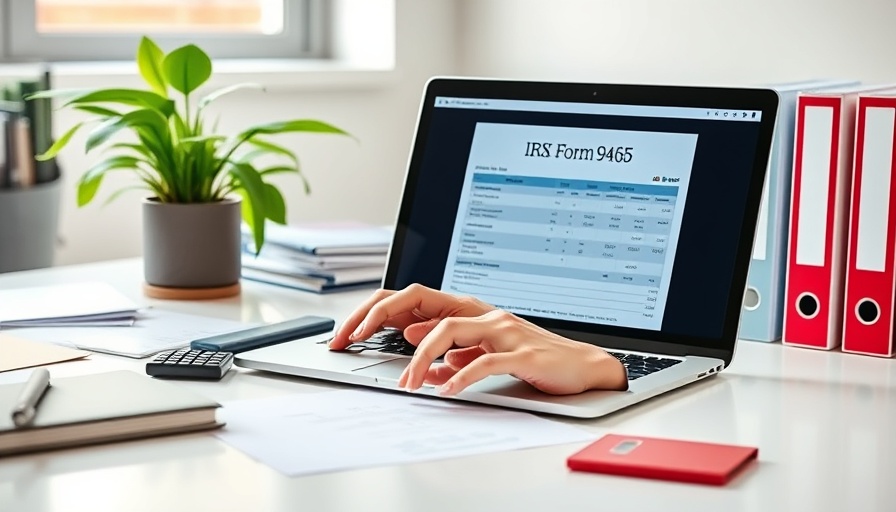 IRS Form 9465 payment plans guide on a laptop with calculator