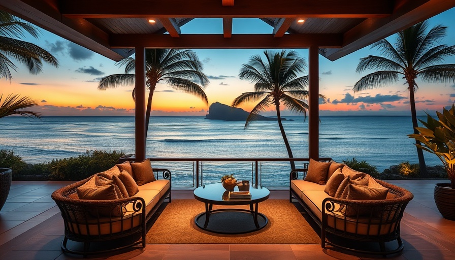 Oahu Luxury Real Estate Report: Elegant patio with ocean view at dusk.