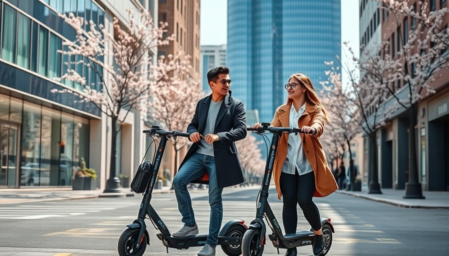 HiBoy Foldable Electric Scooter in urban setting with young professionals.