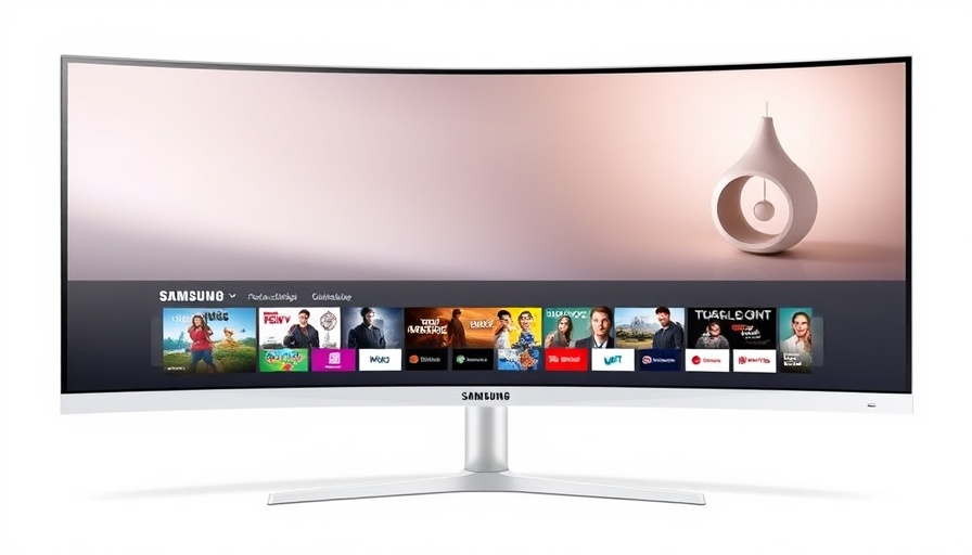 Samsung M70C Smart Monitor showcasing streaming apps, sleek design.