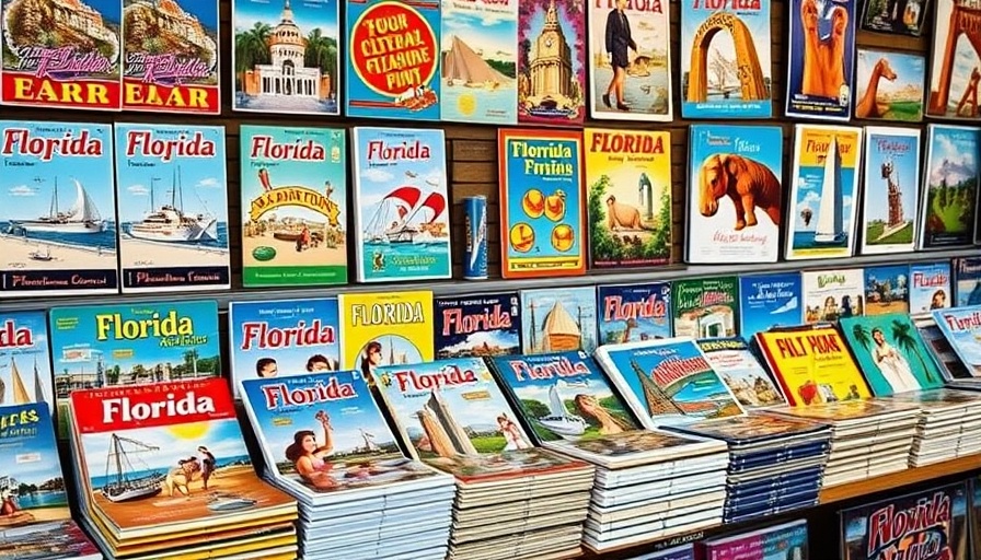 Nostalgic Florida roadside attractions brochures display.