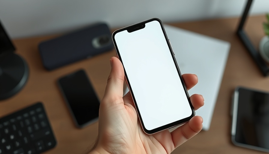 Minimalist dumb phone displaying basic apps on a desk.