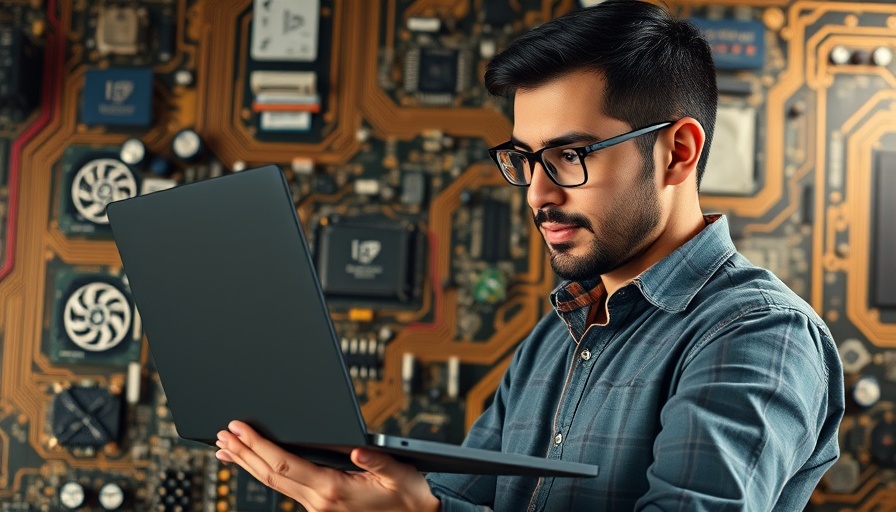 Man presenting innovative laptops, emphasizing long-lasting consumer electronics.