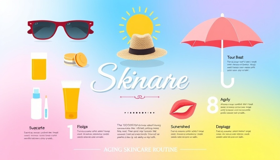 Skincare infographic with sun protection items and aging tips.