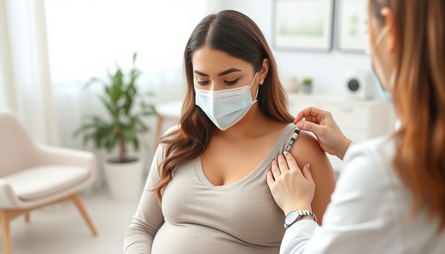 Pregnant woman receiving Covid vaccination in clinical setting.