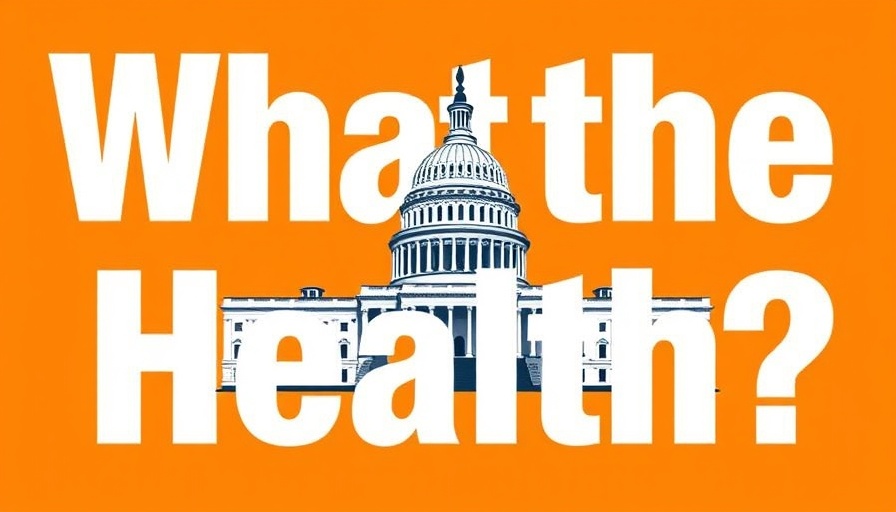 Illustration of Capitol with 'What the Health?' text on orange background, federal health funding cuts theme.
