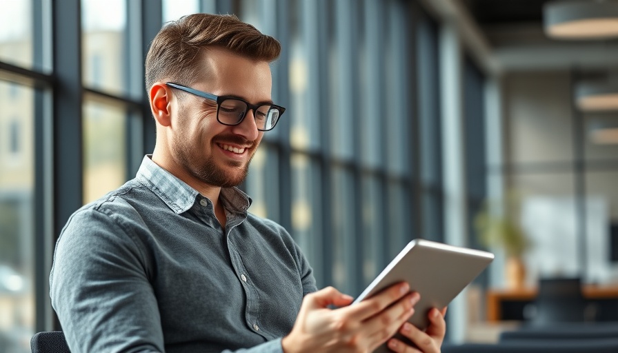 Man using a tablet at a desk for personal growth prompts