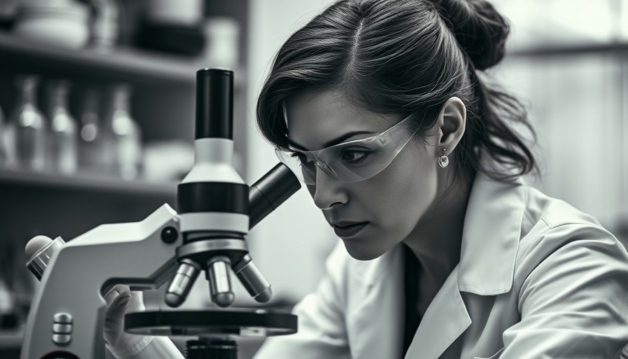 Inspirational woman scientist using a microscope in a vintage laboratory.