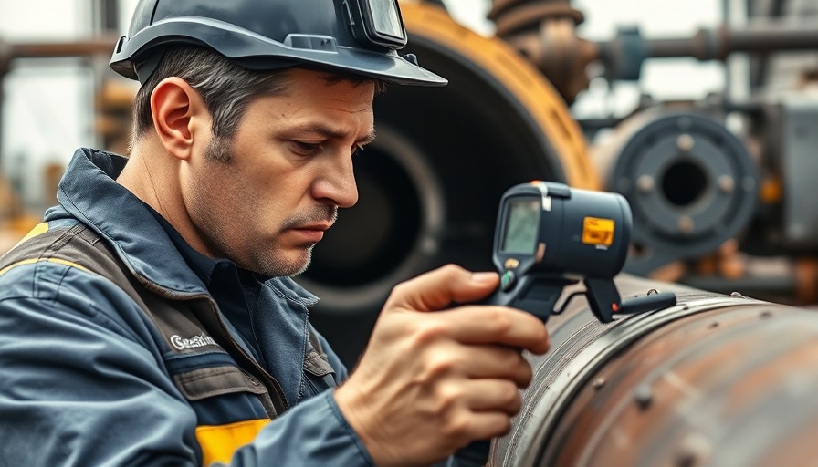 Technician performing Ultrasonic Testing in Non-Destructive Evaluation on a pipe.