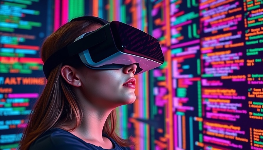 AI companions for entrepreneurs: Woman with VR headset exploring code.