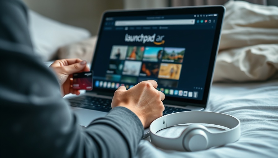 Browsing Amazon Launchpad on laptop with credit card in cozy setting.