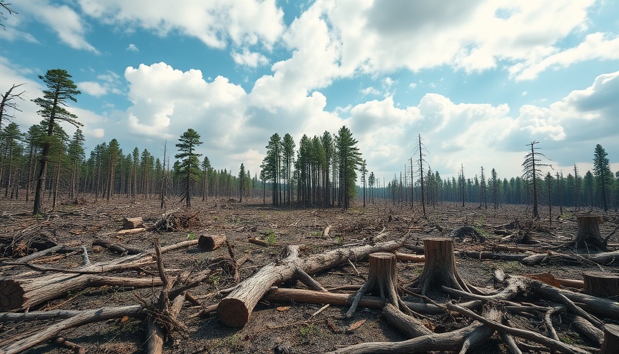 Deforested landscape symbolizing climate change impact.