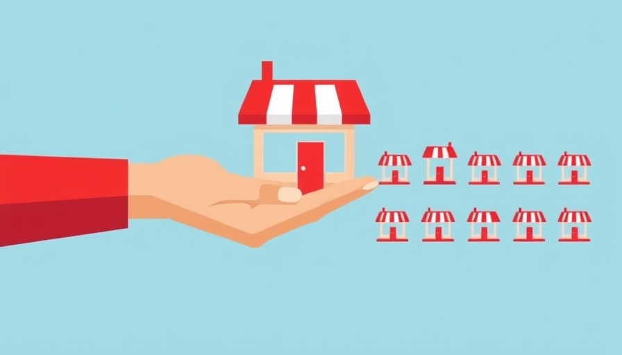 Illustration of hand holding franchise store for franchise guide.