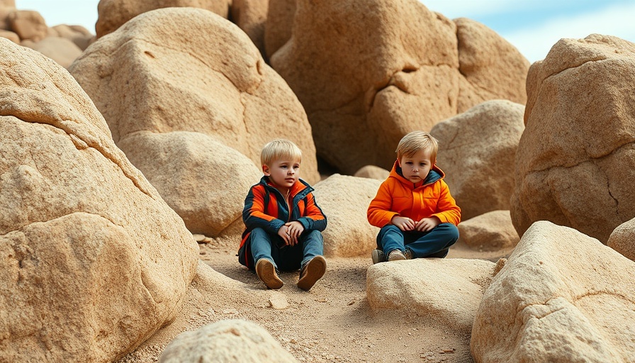 Kids exploring rock formations in Joshua Tree National Park.