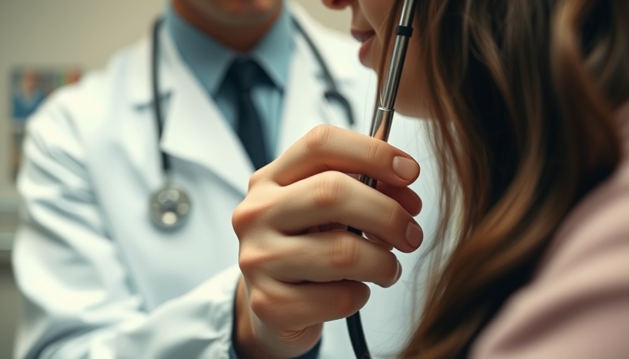 Doctor uses stethoscope on patient for heart checkup, emphasizing AI tools for heart disease detection.