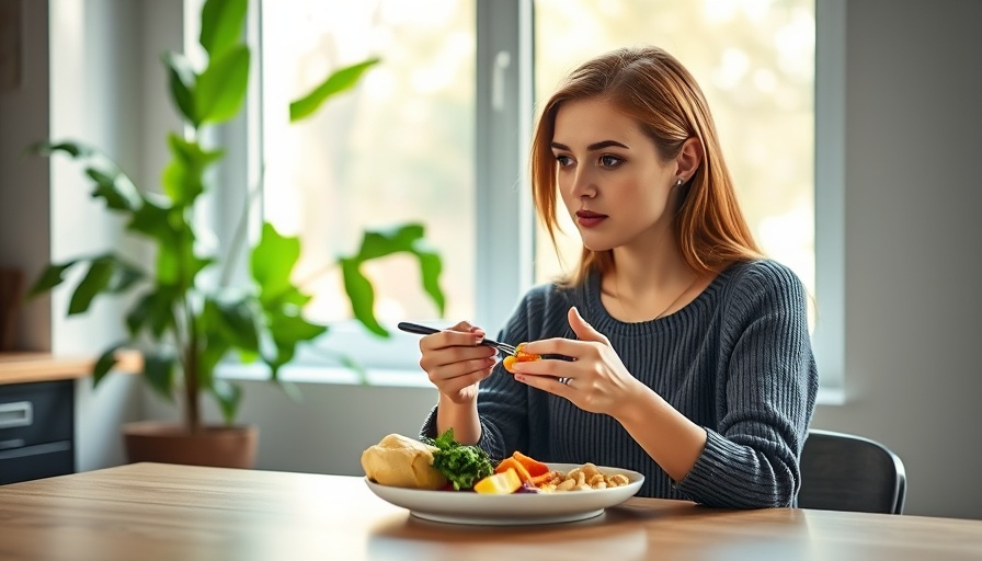 Young woman enjoying lunch break in a bright kitchen.
