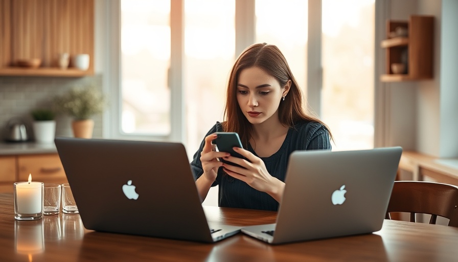 Young woman working remotely from home in a bright kitchen.