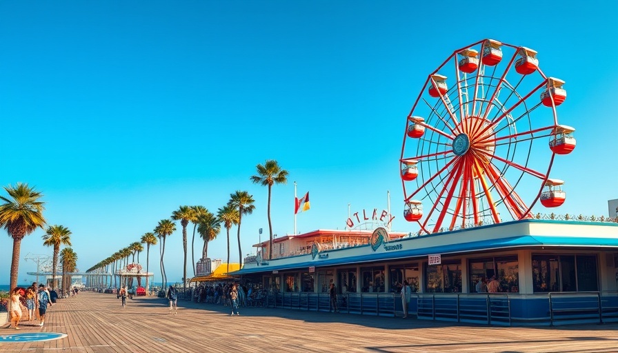 Festivals in NC, SC, and VA: sunny boardwalk with Ferris wheel.