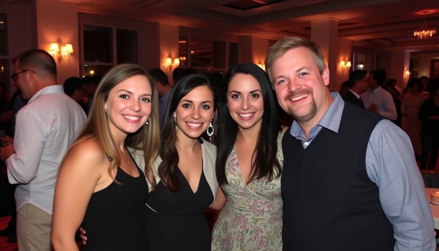 Group photo at nighttime event highlighting relationships and transparency