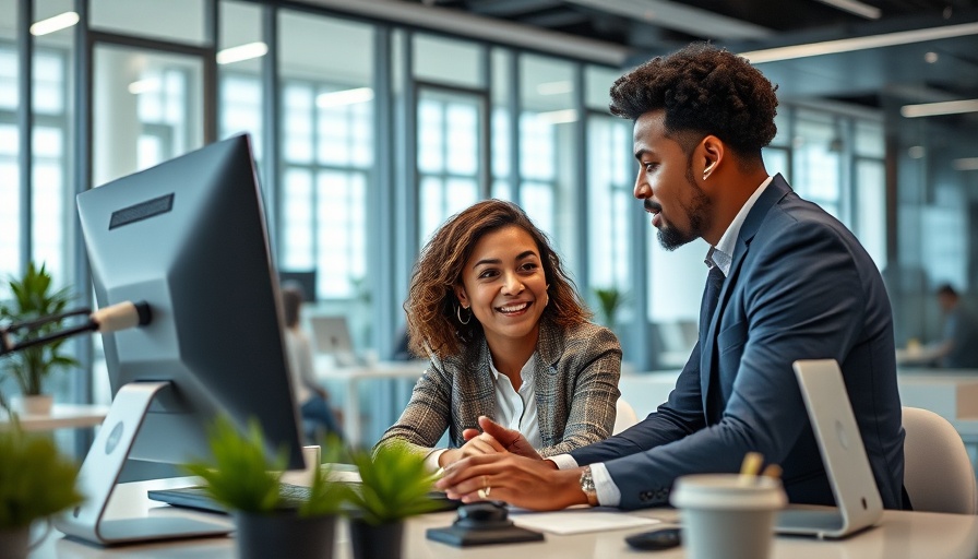Professionals sharing AI job tips in modern office.