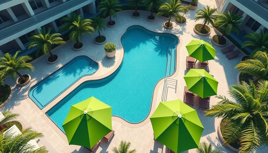 Givens Pool reopening with modern design and greenery.