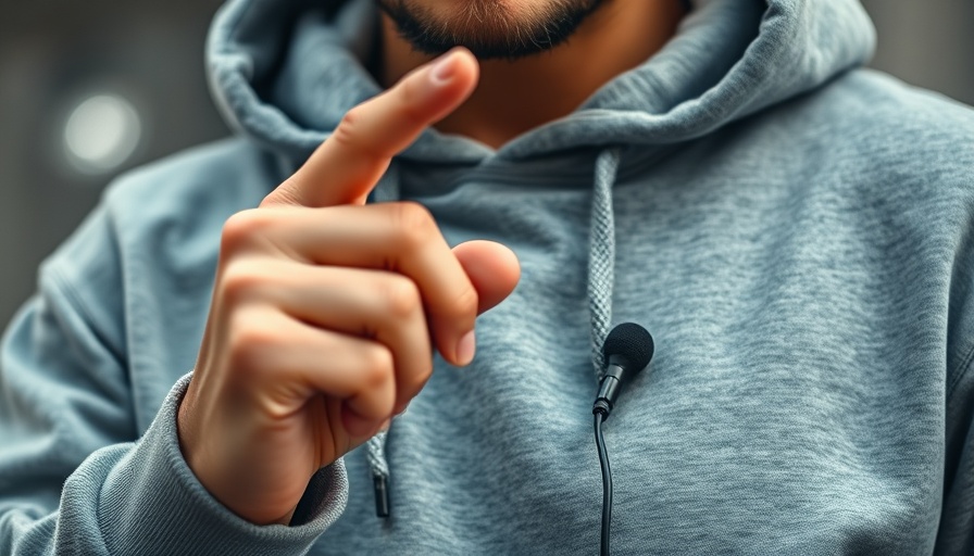 Lark A1 microphone features shown on grey hoodie.