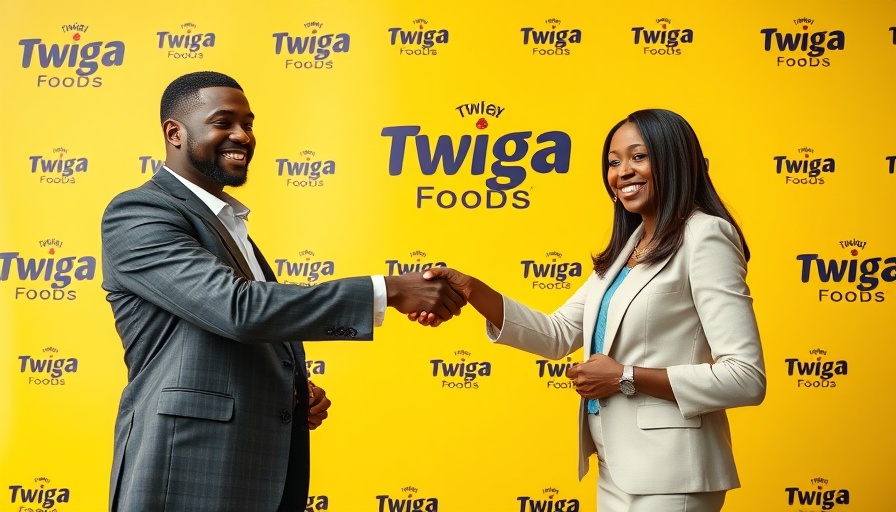 Twiga Foods operations pause meeting with handshake in front of branded backdrop.