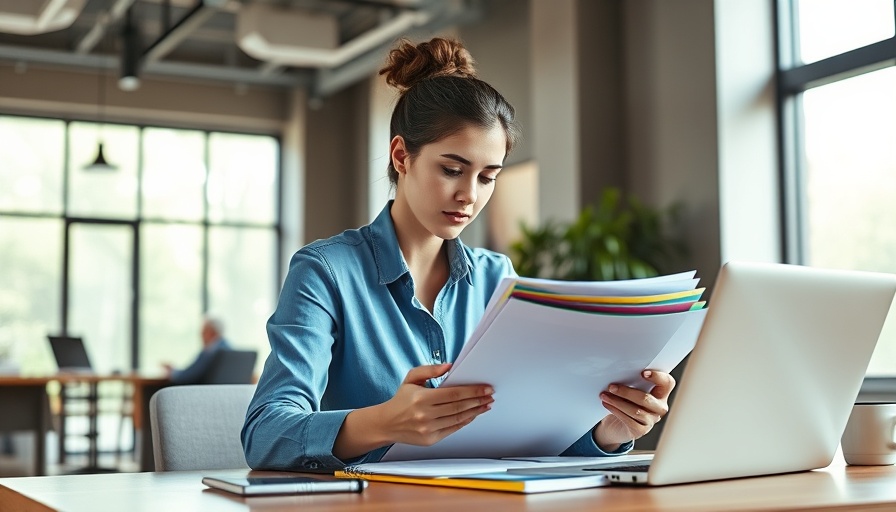 Young woman working on bookkeeping tasks in a modern office.