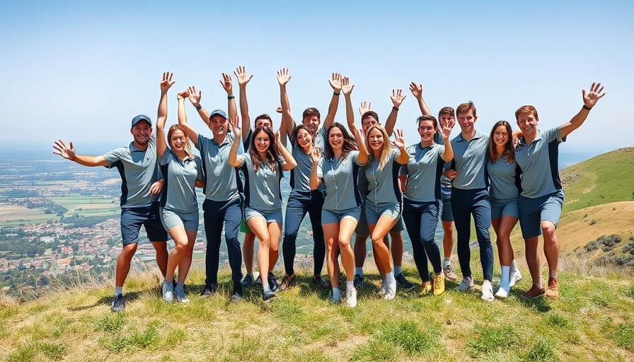 Tebi team energetically posing outdoors, funding for hospitality tech.