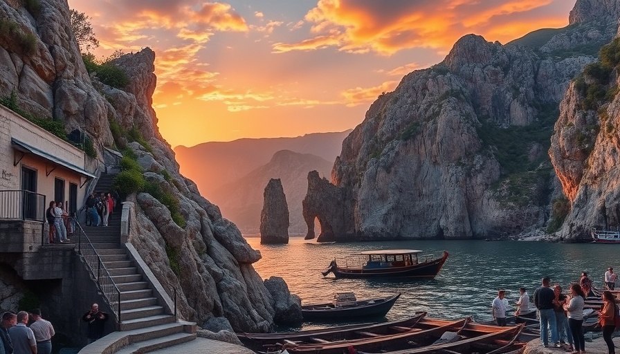 Visit Salina Italy: Coastal cliffs with boats and sunset.