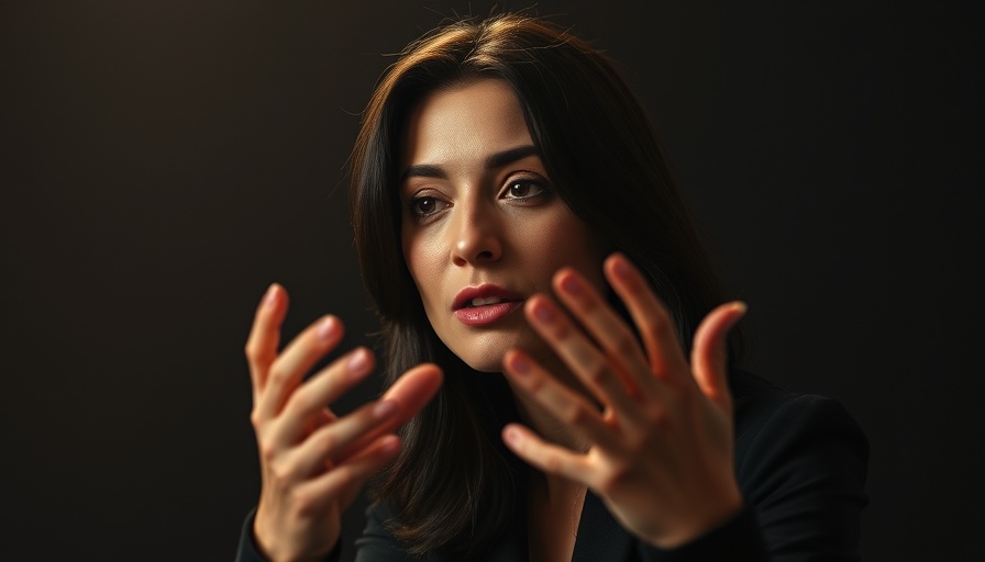 Dark-haired woman gesturing during a studio discussion.