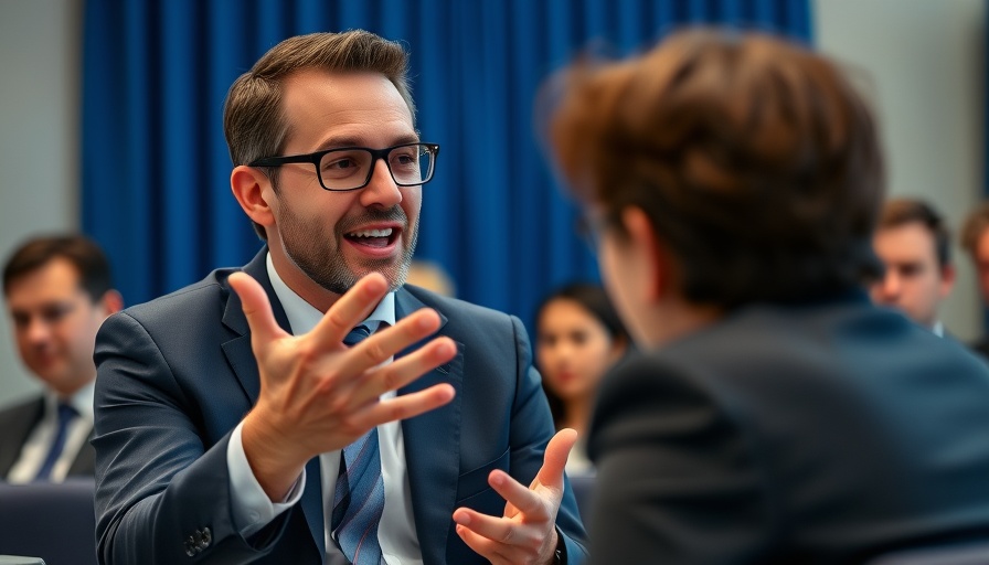 Professional person engaging in discussion at a conference