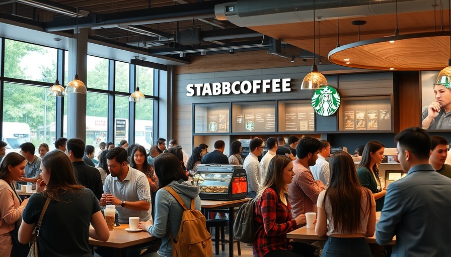 Starbucks vibrant coffee shop, bustling with patrons engaged in Niccol's turnaround strategy.
