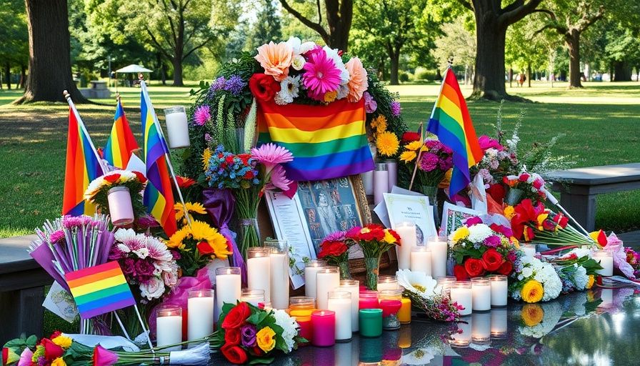 LGBTQ+ memorial with candles and rainbow flags, U.S. national sites LGBTQ+ heritage.