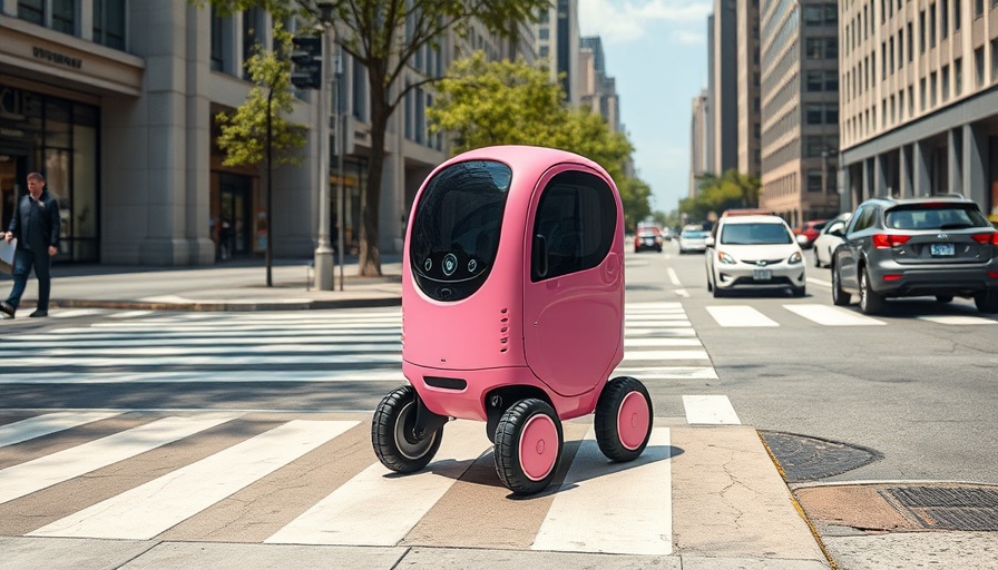 Coco Robotics delivery robot on city sidewalk, sunny day.