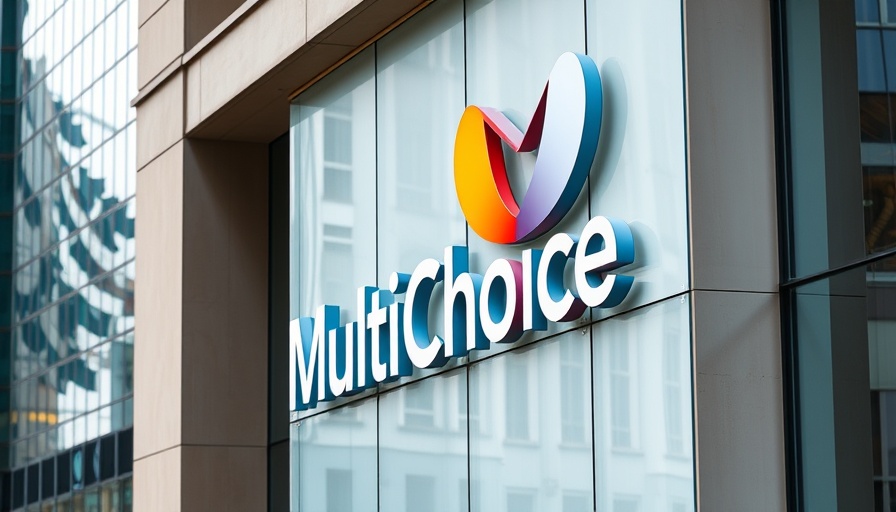 Close-up of MultiChoice logo on building, South Africa.