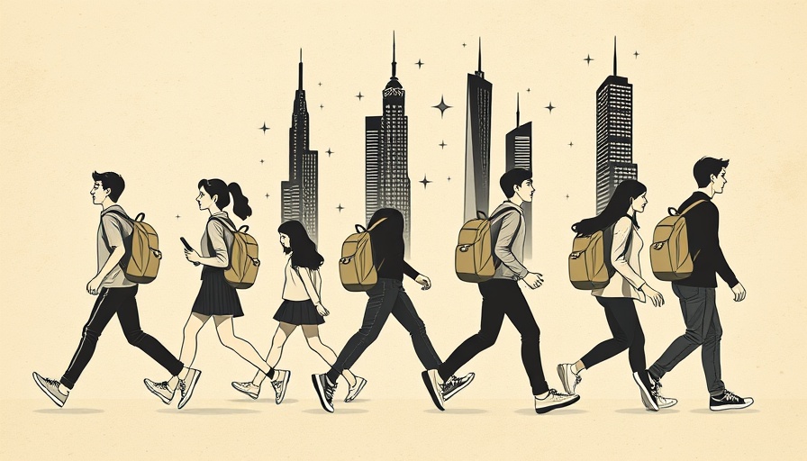 Students carrying skyscraper backpacks, symbolizing startups solving problems