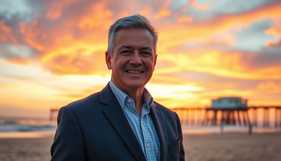 RE/MAX AEGIS South Bay agent on a sunset beach.