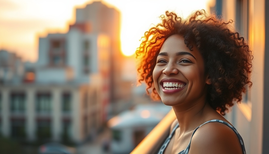 Woman smiling in sunset, Vitamin C mood and hormone balance.