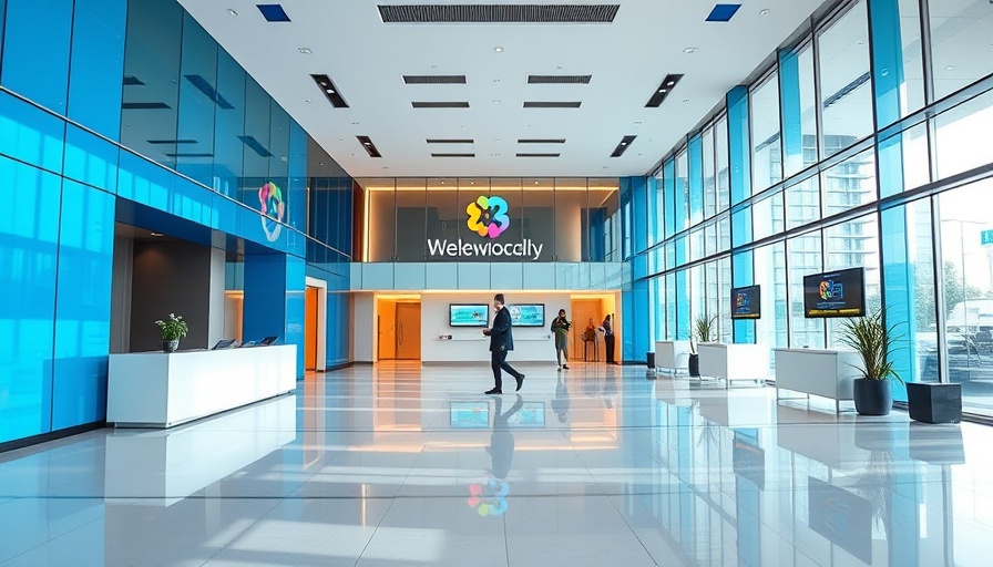 DStv headquarters lobby with person walking, showcasing company logo.
