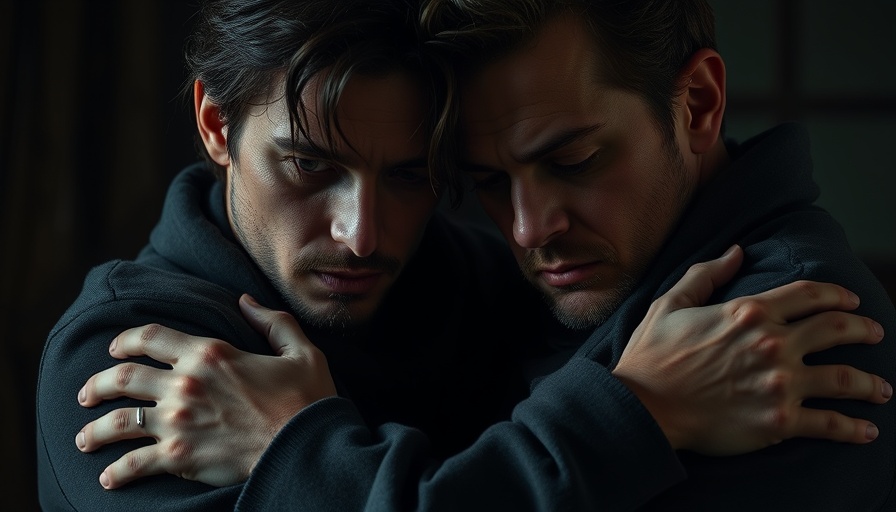Emotional scene in dim lighting with two people conveying hope.