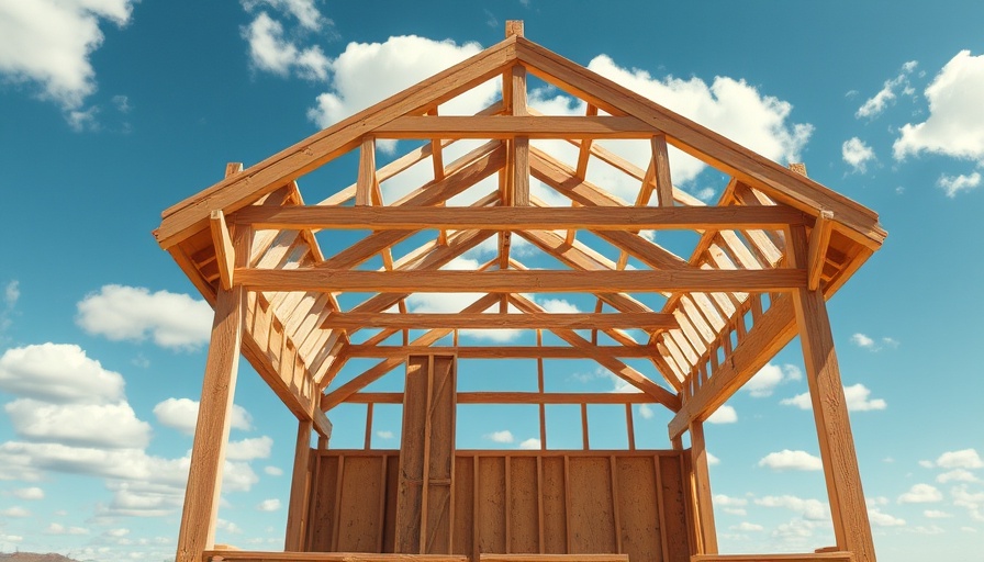 Wooden house frame under clear sky, housing starts decline 10%