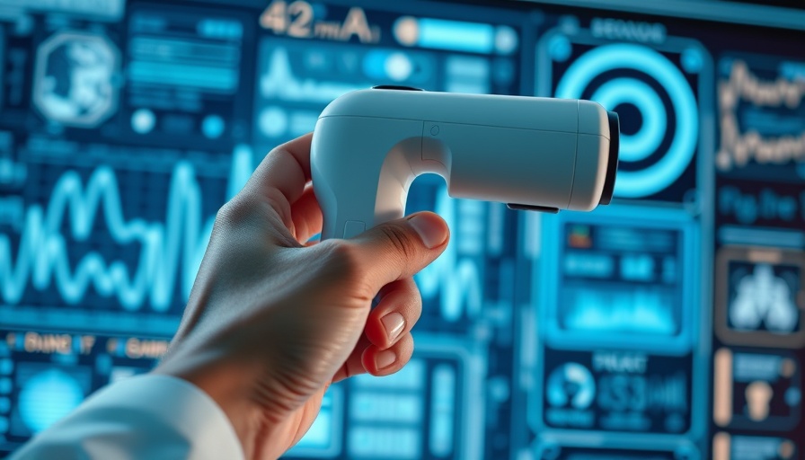 Exo Iris AI applications, hand holding medical scanner with AI interface.