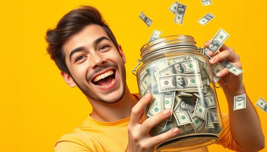 U.S. added new millionaires 2024: Joyful man with cash jar.