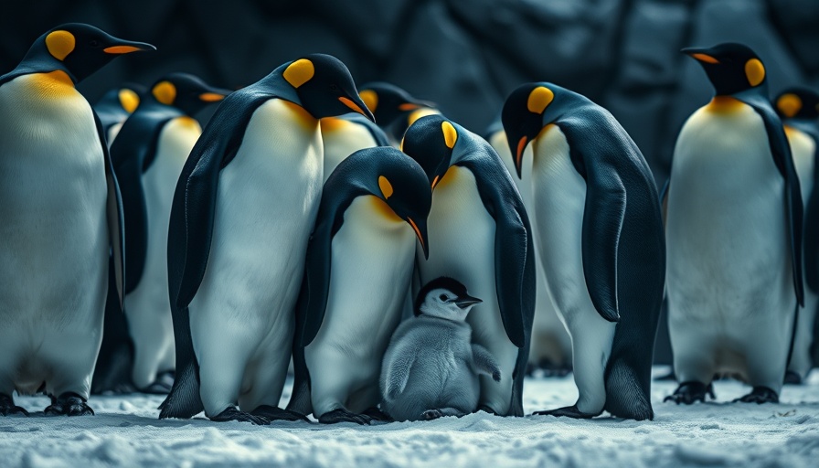 Emperor penguin sightings: close-knit group with chick indoors.