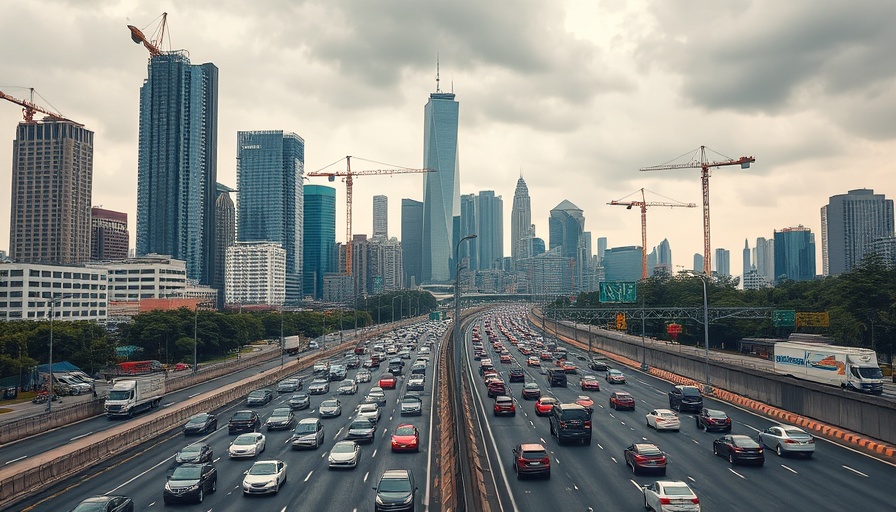 I-35 highway with skyscrapers in the distance and heavy traffic.