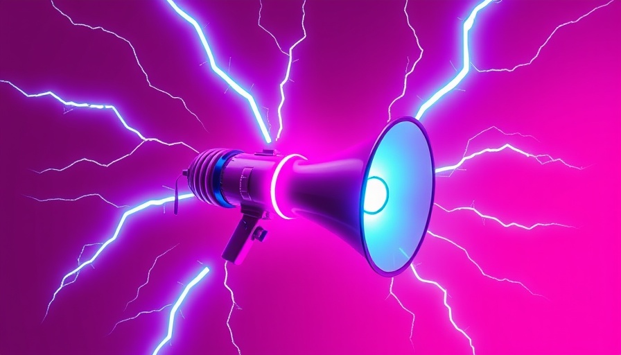 Neon megaphone with energy bolts symbolizing trust in AI business.