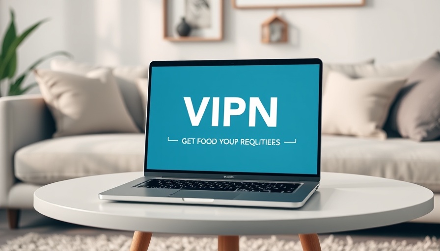 Modern laptop displaying affordable VPN ad in stylish living room.