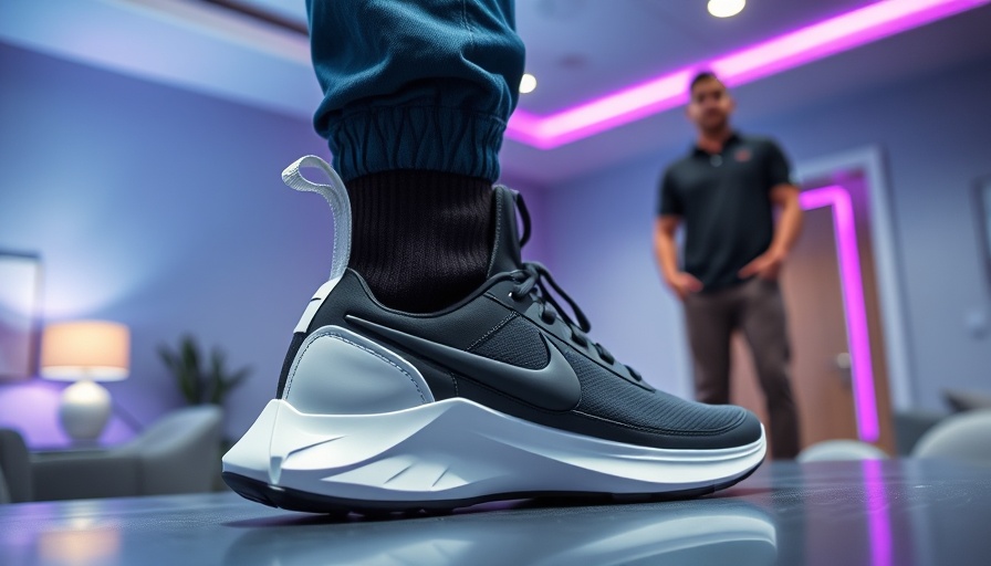 Nike Hyperboot athletic recovery shoe with man in background.