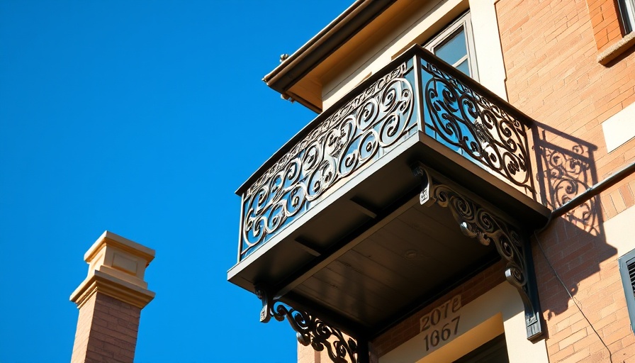 Historic widow's walk railing architecture against blue sky.